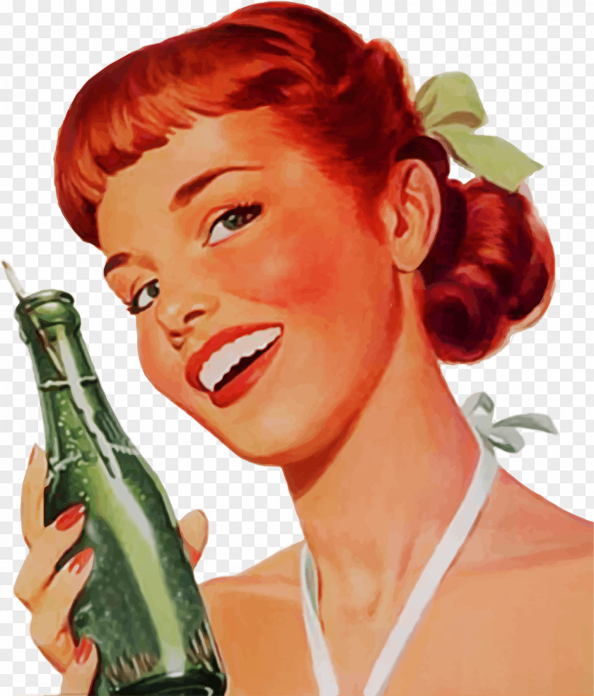 Vintage Soda Girl PNG Girl, red haired woman clipart PNG