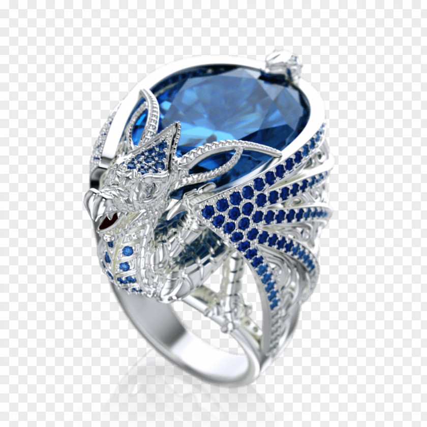 Dragon Ring Sapphire Cobalt Blue Bling-bling Body Jewellery Silver PNG