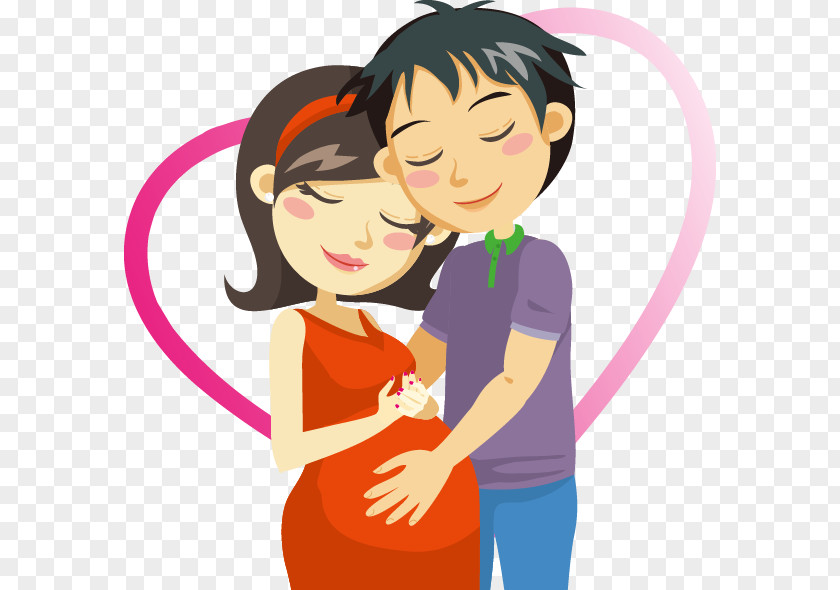Hand Drawn Heart-shaped Pattern Pregnant Couple Pregnancy Cartoon Clip Art PNG