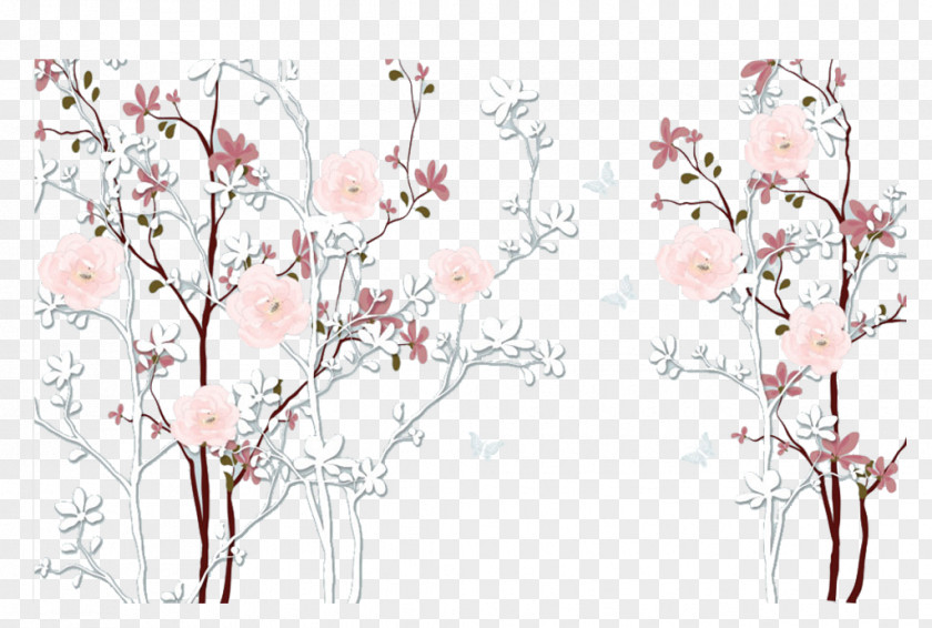 Hand Painted Rose Tree Decoration Beach Floral Design PNG