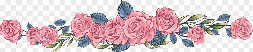 Pink Hand-painted Roses Dividing Line Still Life: Computer File PNG