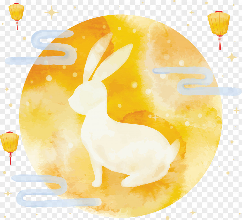 Watercolor Hand-painted Rabbit And Moon Mid-Autumn Festival Poster Illustration PNG