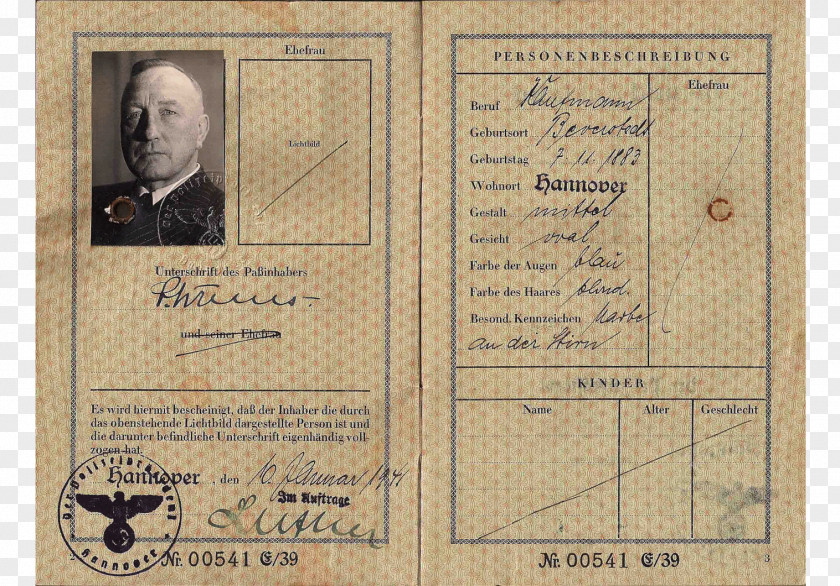 Passport Identity Document German Second World War Travel PNG