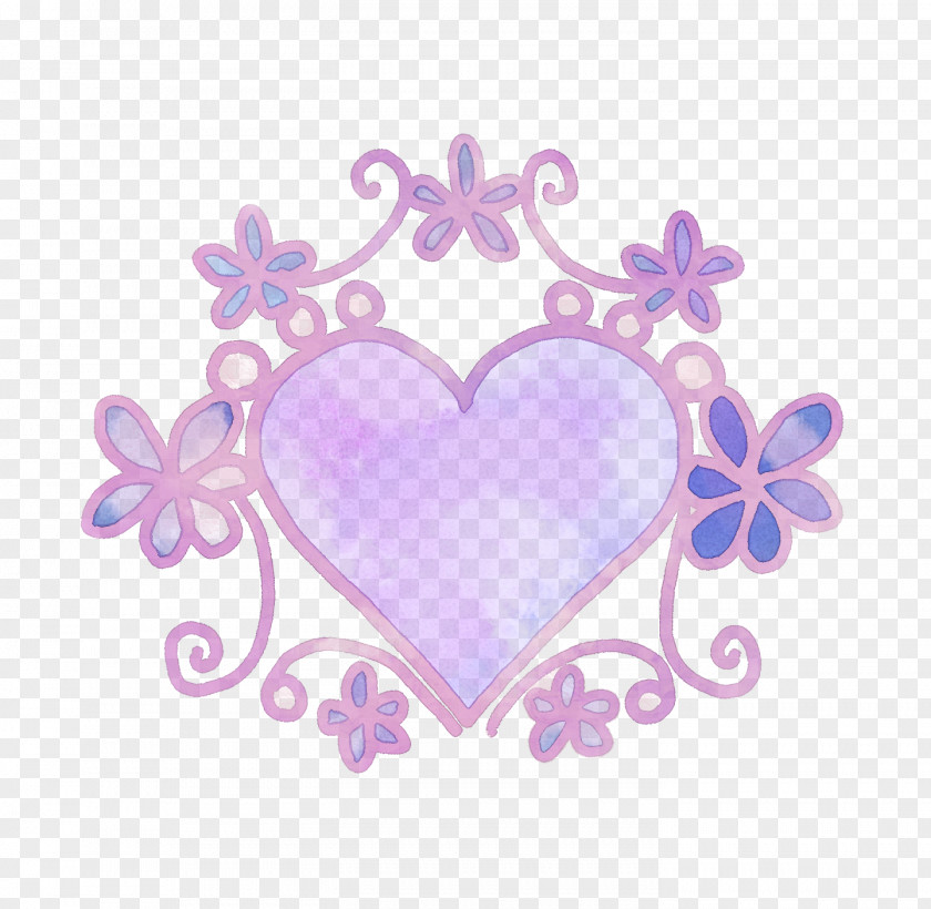 Purple Hand-painted Illustration Frame Heart And F PNG