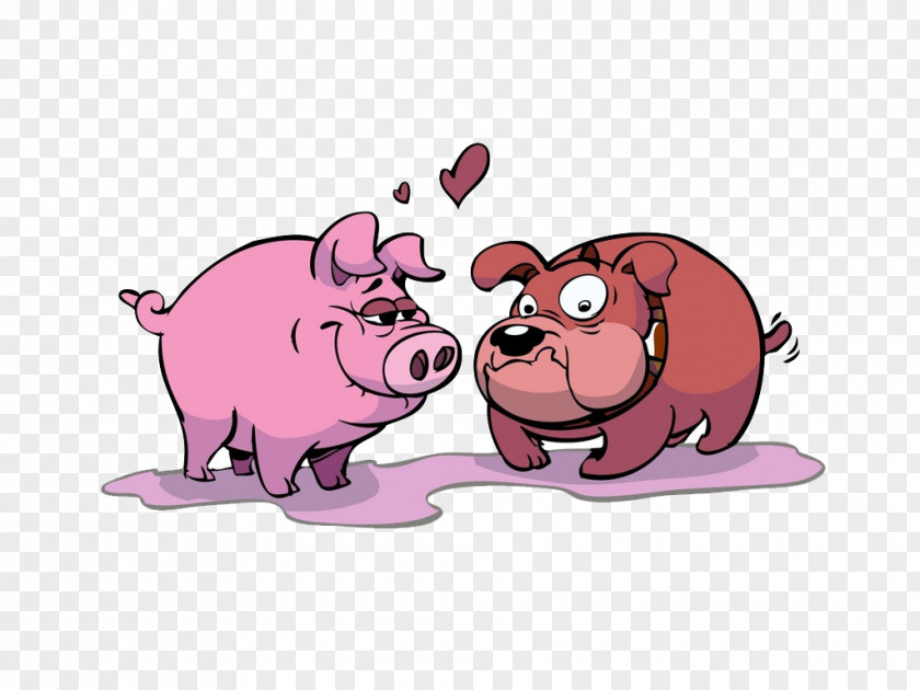 Pink Pig And Hound Domestic Dog Cartoon Illustration PNG
