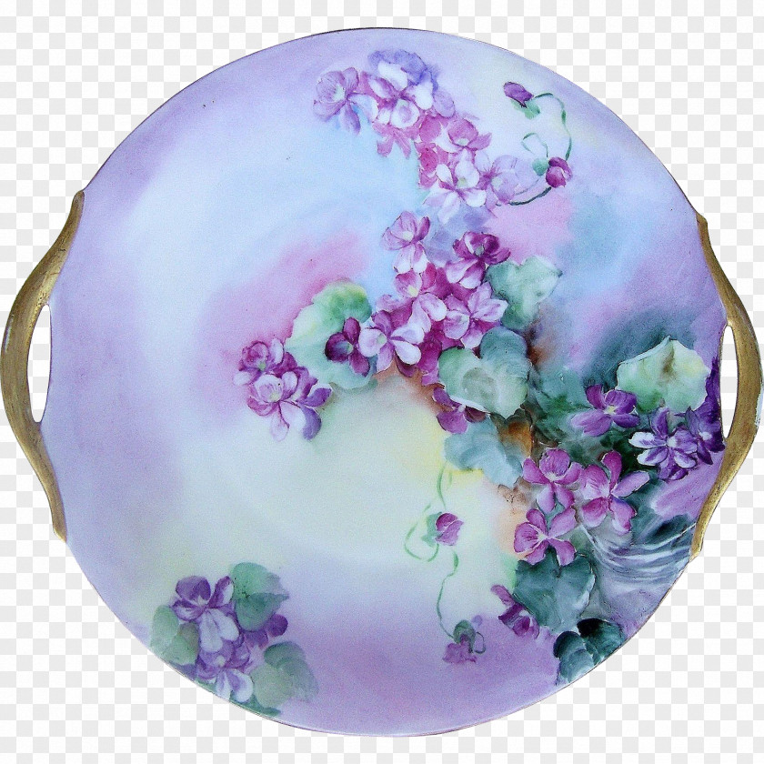 Hand-painted Floral Material Tableware Platter Lilac Lavender Plate PNG