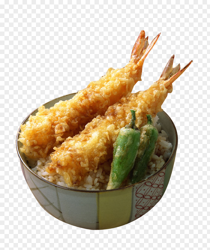 Fried Fish And Rice Free Buckle Material Japanese Cuisine Tempura Prawn Donburi PNG