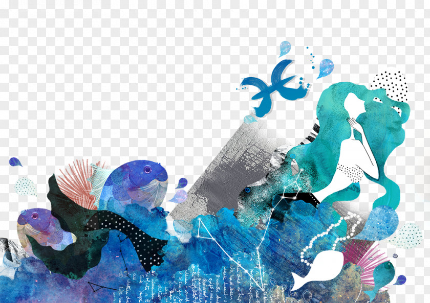 Hand-painted Constellation Pisces Cartoon PNG