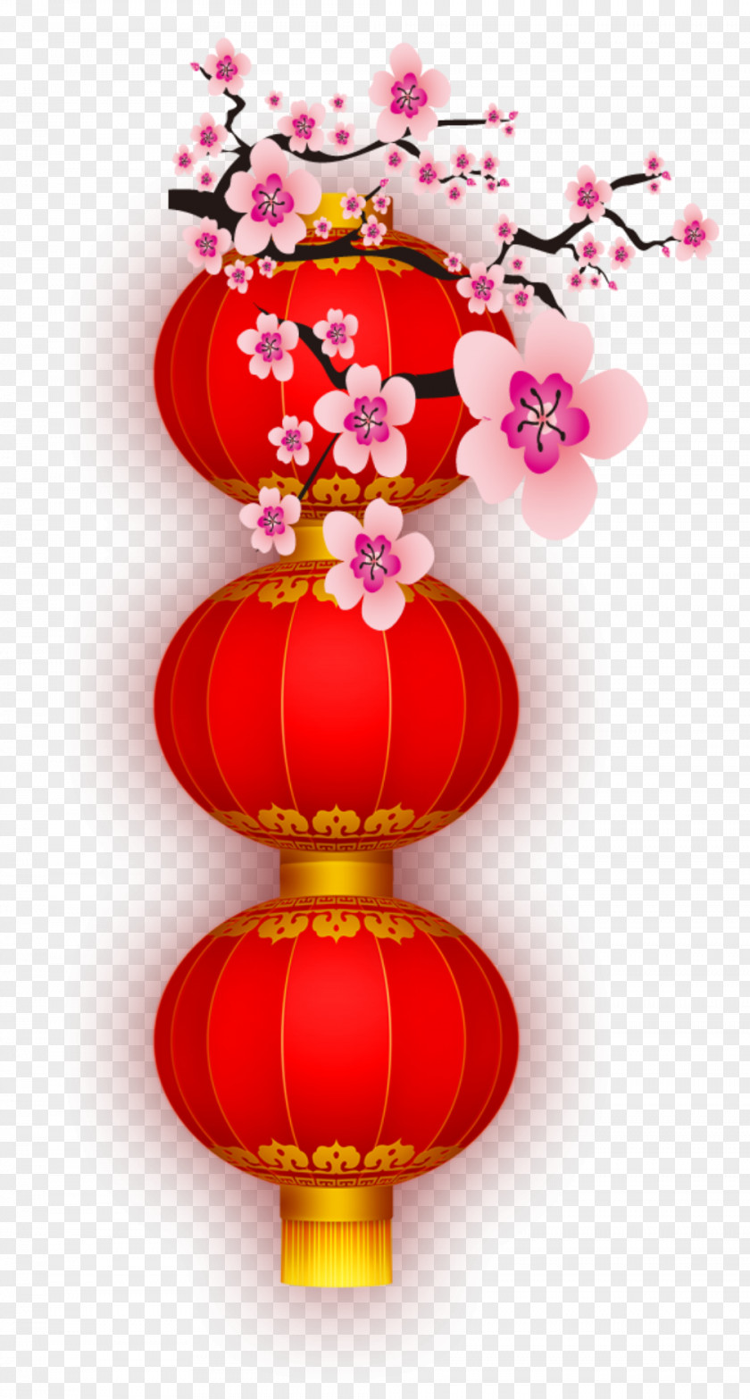 Plum And Red Lanterns Lantern Chinese New Year Download PNG