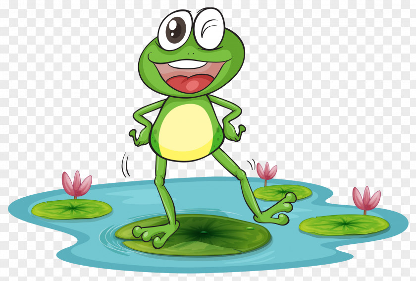 A Frog Standing On Lotus Leaf Edible Amphibian Marsh Illustration PNG