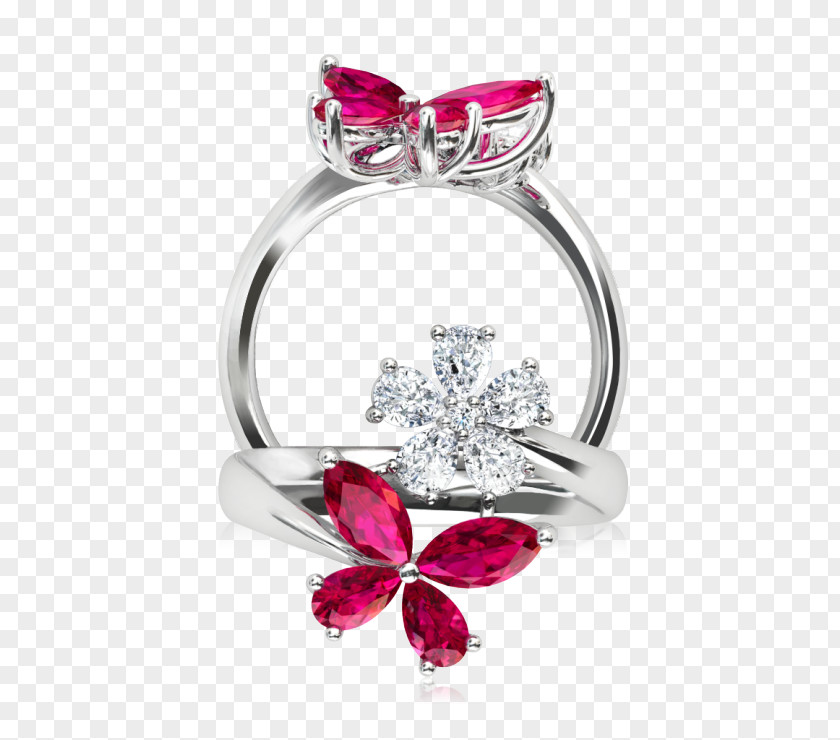 Butterfly Ring Ruby Diamond Jewellery Gold PNG