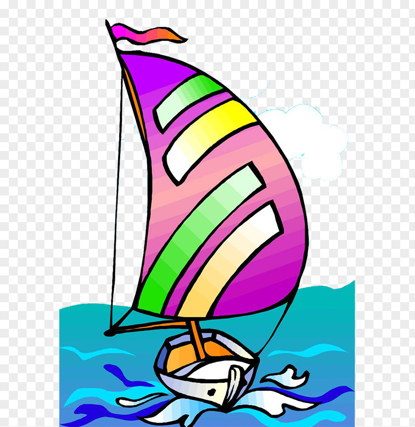 Colored Sailing Ship Illustration PNG