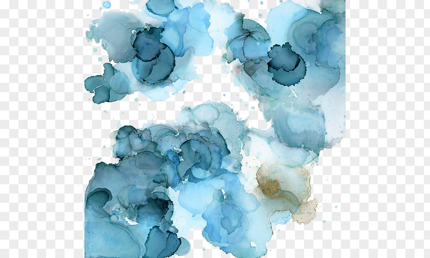 Light Blue Watercolor Water Droplets Painting PNG