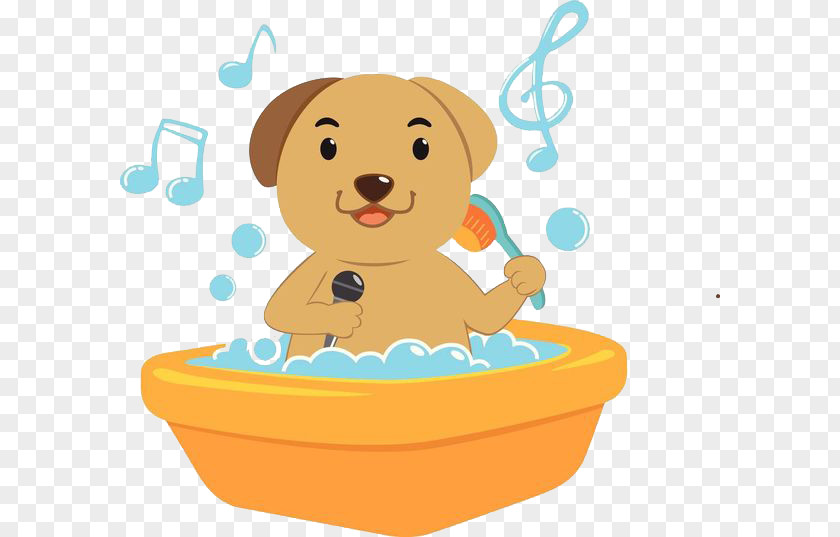 Take A Bath Tub With Microphone In Dog Puppy Bathing Cartoon PNG