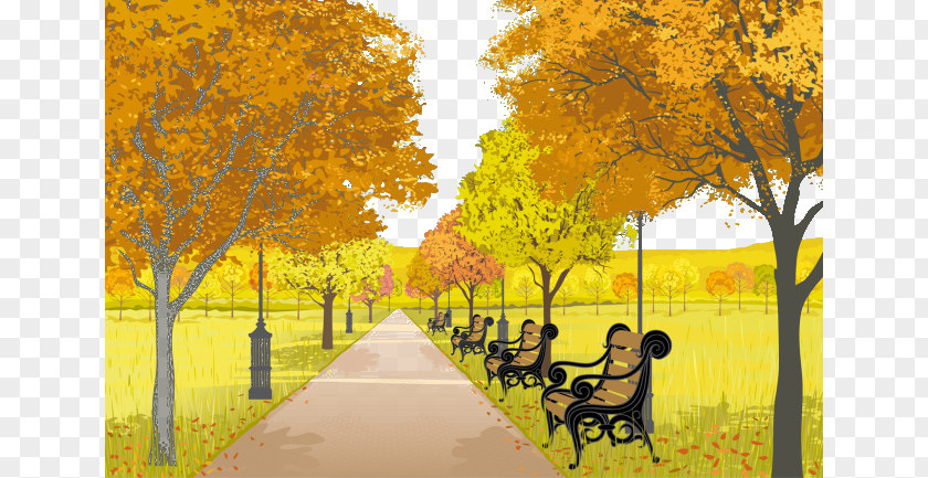Park Urban Autumn Illustration PNG