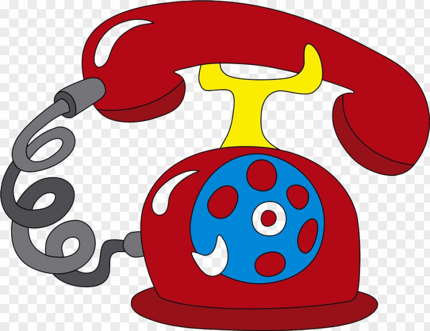 Cartoon Hand-painted Phone Red Vintage Telephone Rotary Dial Mobile Icon PNG