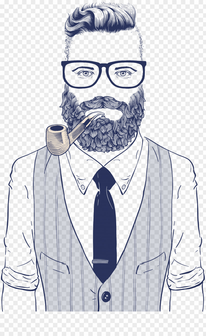 Man Smoking A Pipe Vector Illustration Hipster Drawing Retro Style PNG