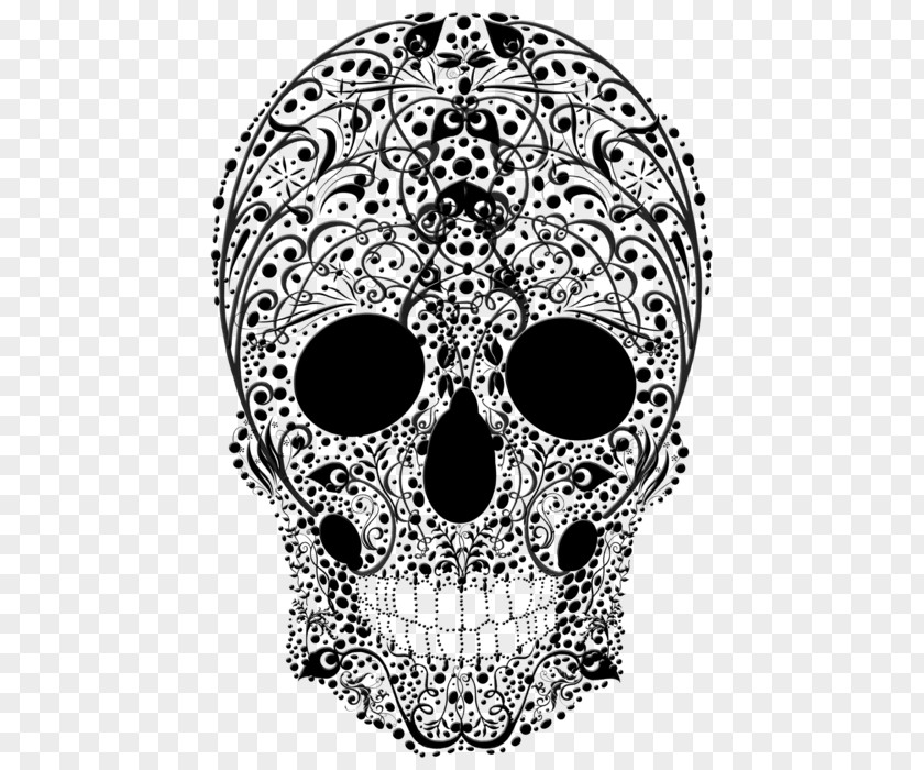 Skull Floral White Headgear Black Font PNG