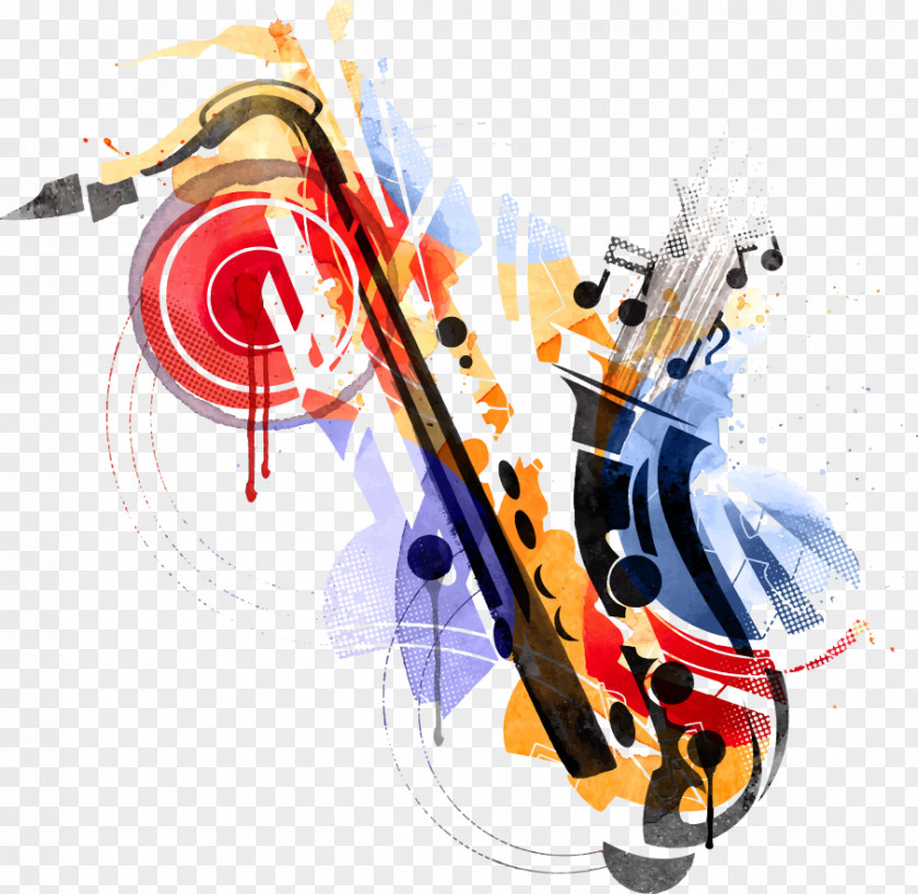 Vector Watercolor Ink Saxophone United States T-shirt Art PNG