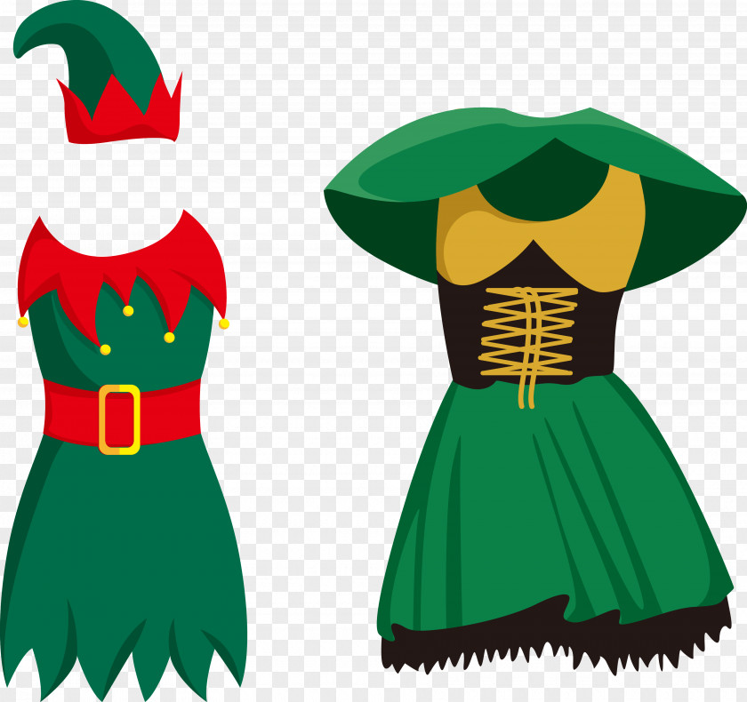Vector Green Elf Costumes Clothing Dress PNG