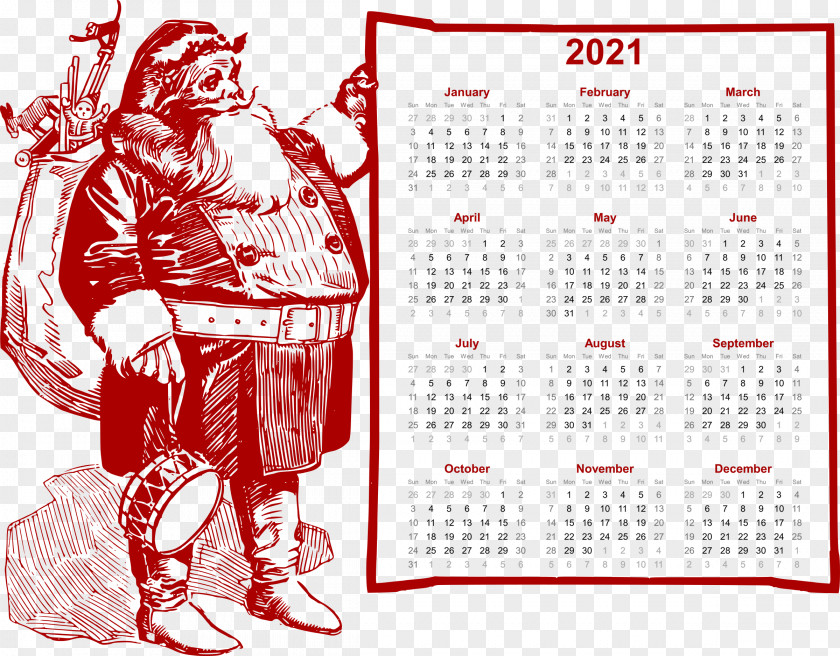 2021 Calendar Christmas Fat Santa. PNG