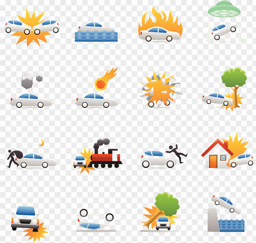 A Group Of Car Accident Patterns Traffic Collision Icon PNG