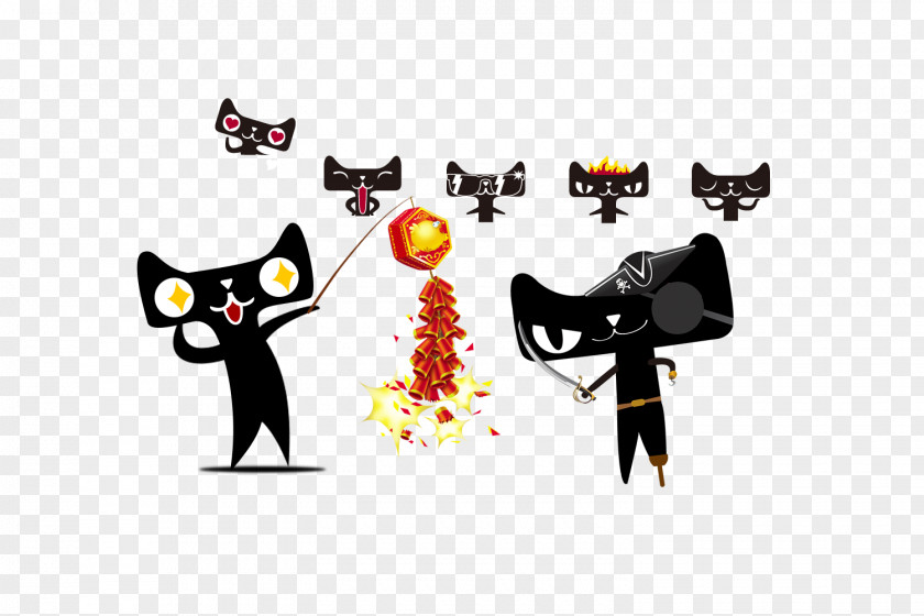 Cartoon Black Cat Firecrackers Download PNG