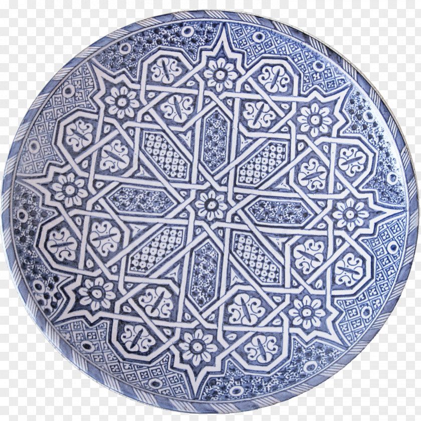 Cobalt Blue And White Pottery Circle Pattern Symmetry PNG