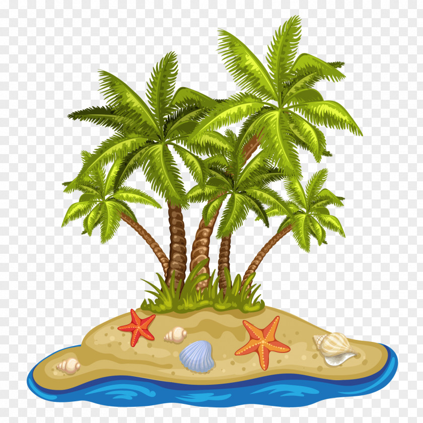 Cartoon Summer Beach Coconut Tree PNG