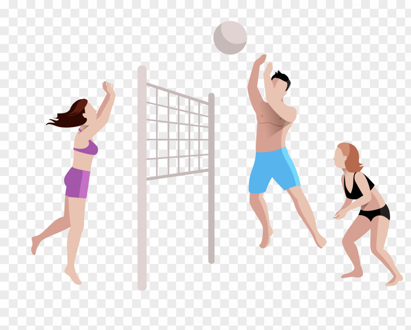 Vector Flat Cartoon Creative Play Beach Ball Couple Volleyball Games 2 PNG