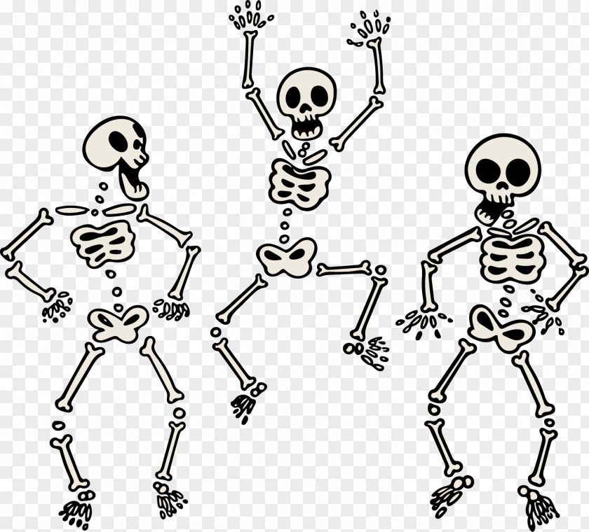 Vector Painted Three Skeletons Dancing Skeleton Human Skull Bone PNG