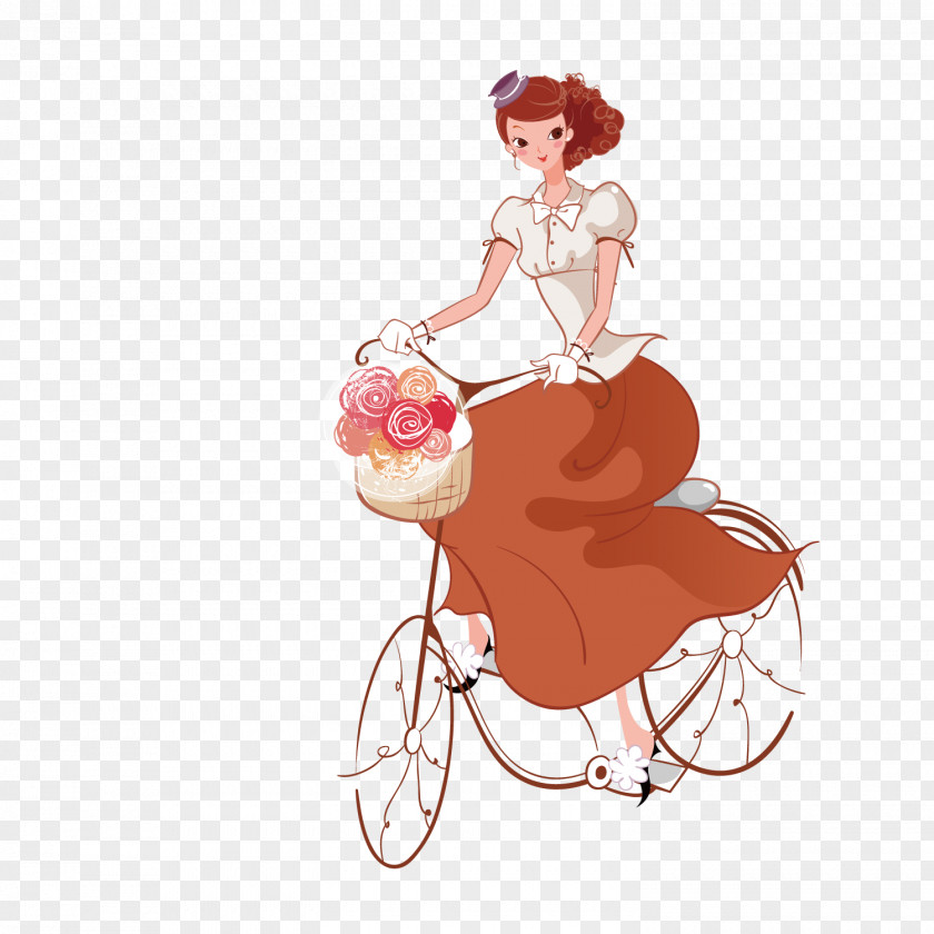 Wearing A Skirt Ride Bike Beauty Illustration PNG