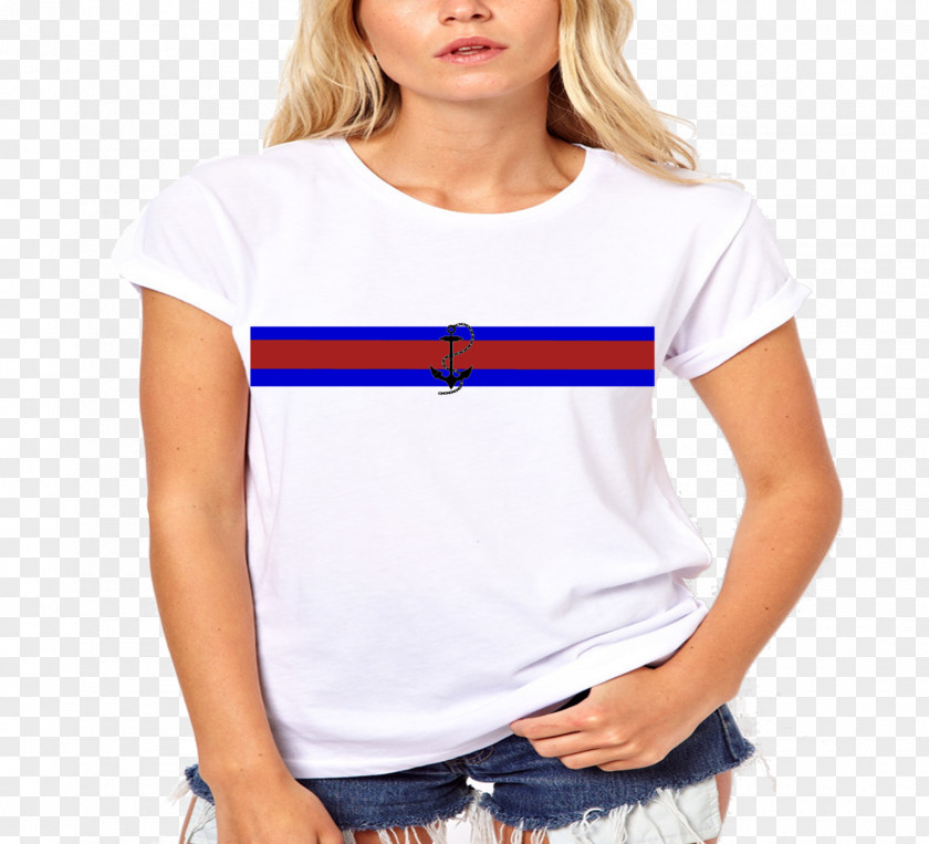 Women's European Border Stripe T-shirt Top Sleeve Crew Neck PNG