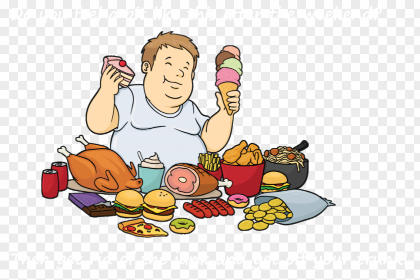 Fat Man Junk Food Fast Hamburger Eating Cartoon PNG