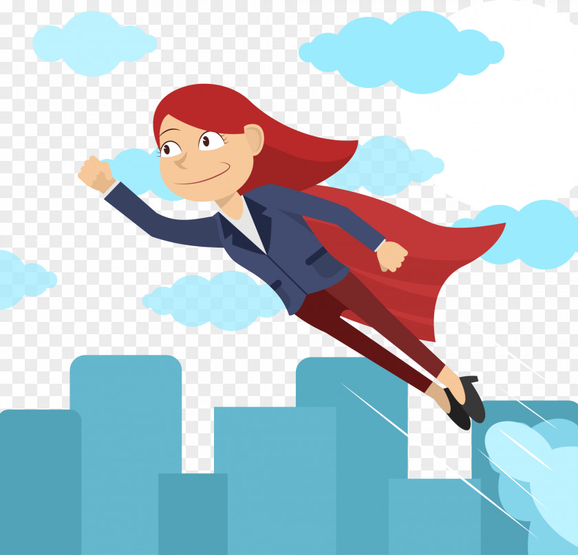 Vector Hand Painted Female Superman Business Superhero PNG