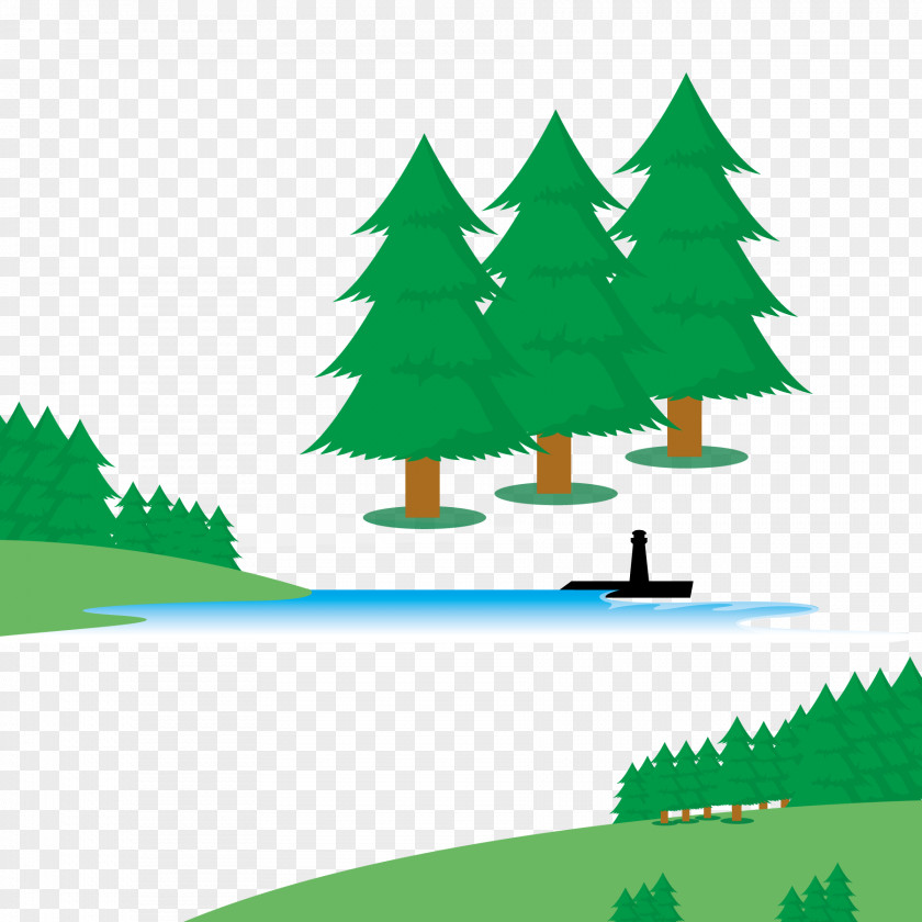 Forest Sea Scenery Illustration PNG