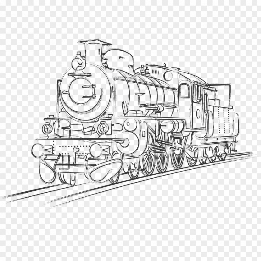 Toy Train Wireframes Rail Transport Steam Locomotive Sketch PNG