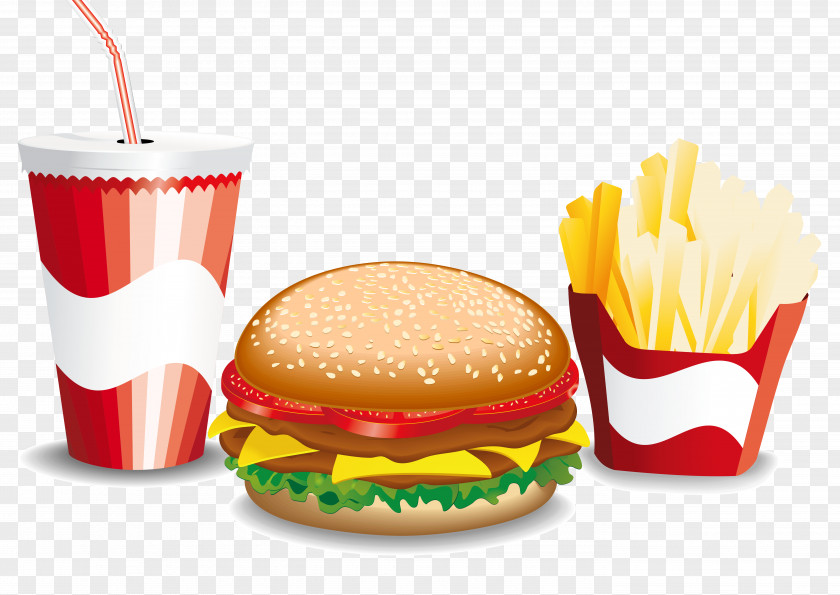 Vector Burger Fries Drinks Hamburger Fast Food French Cheeseburger PNG