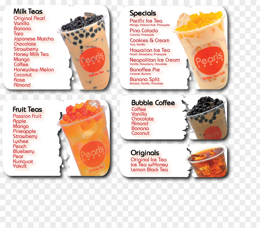 Bubble Tea Menu Pearls Cuisine Drink Recipe PNG