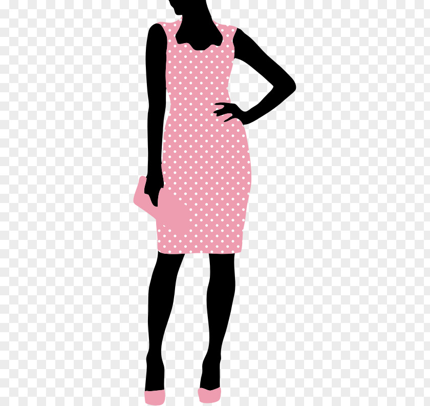 Pink Polka Dots Dress Dot Woman Fashion Clip Art PNG