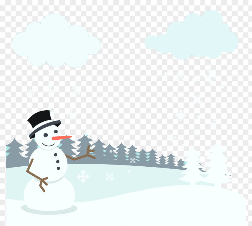 Snowy White Christmas Snowman Vector Material Winter Landscape PNG