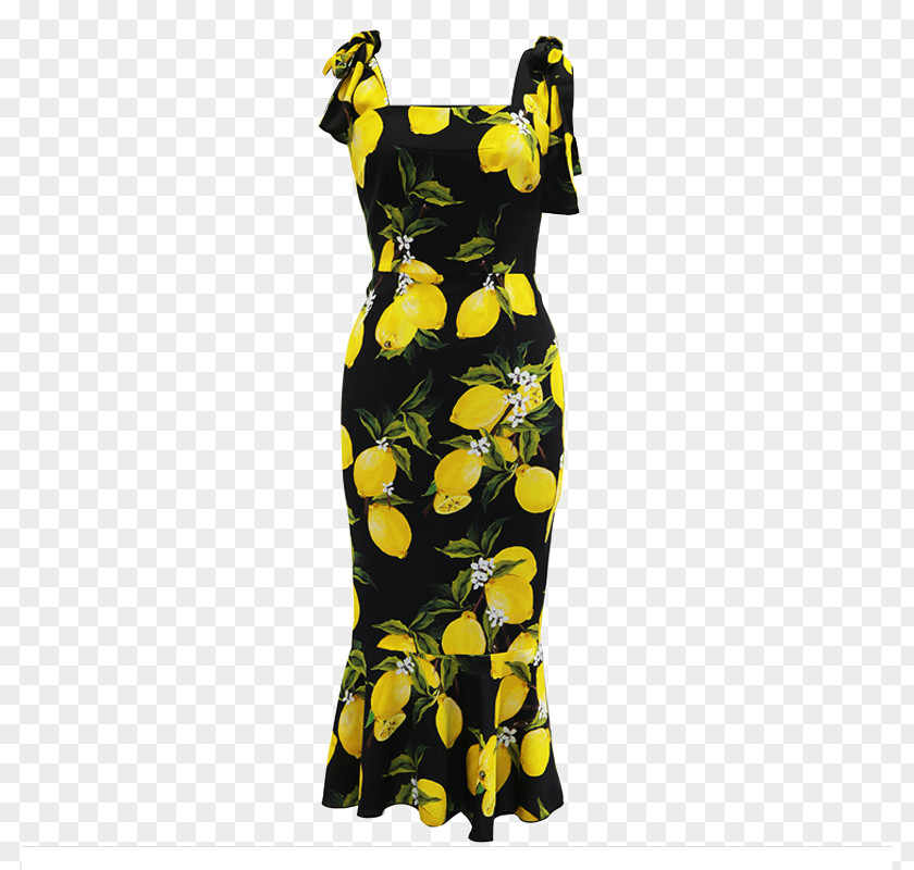 Lemon Yellow Dress Skirt Cocktail Woman PNG