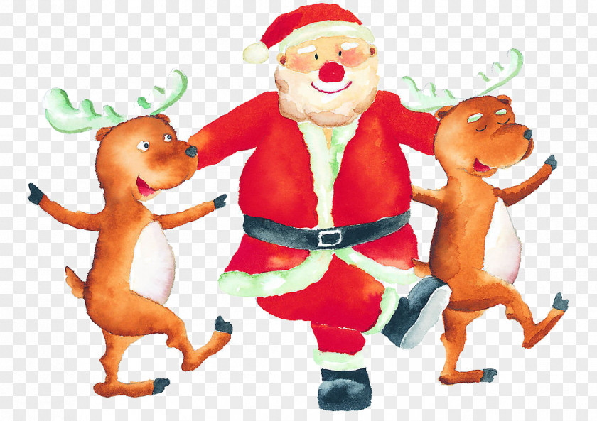 Santa With Deer Claus Reindeer Christmas Illustration PNG