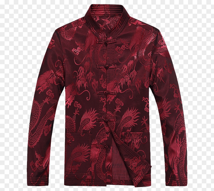 Men's Costume Shirt Burgundy Dragon Suit Tangzhuang Clothing Jacket PNG