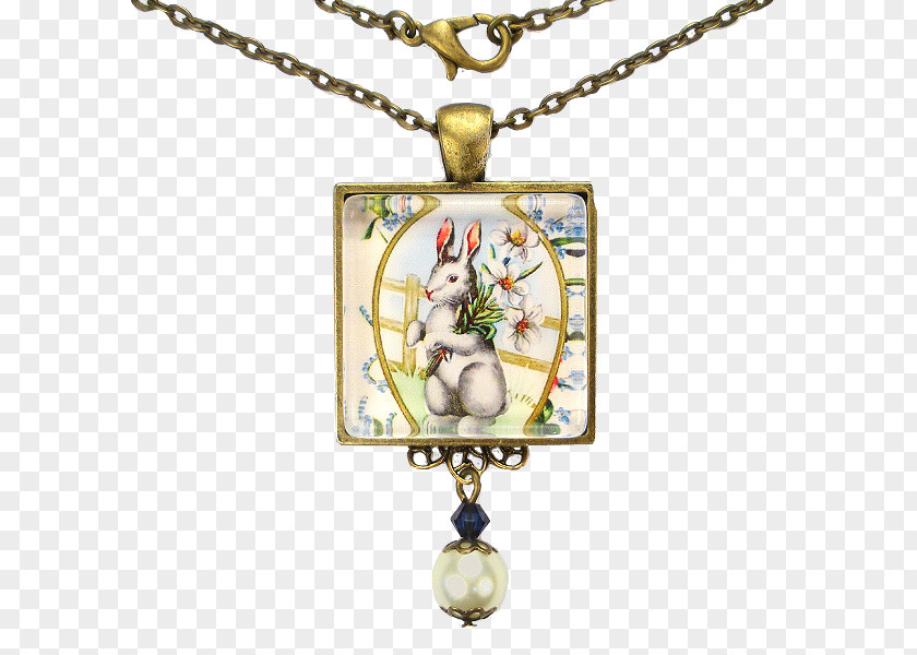 Retro Necklace Easter Bunny Locket Pendant Silver PNG