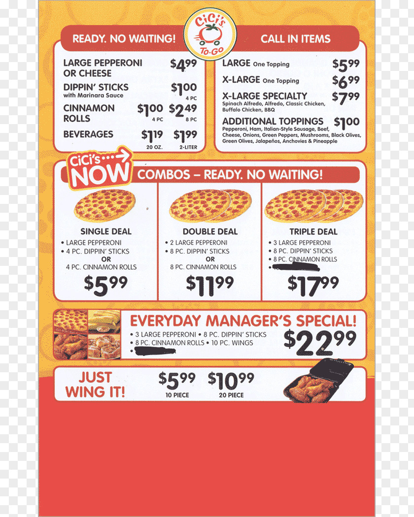 Pizza-menu Buffet Fast Food CiCi's Pizza Menu Cicis PNG