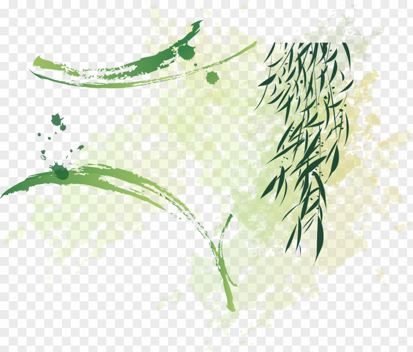 Ink Bamboo Hand-painted Cartoon Qingming Willow Shan Shui PNG