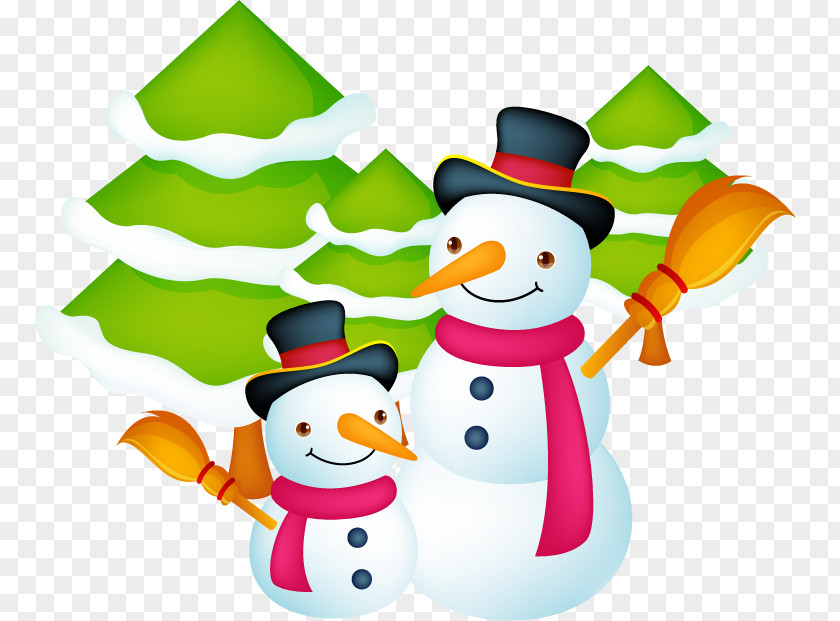 Vector Winter Snowman Santa Claus Christmas Gift Card Template PNG