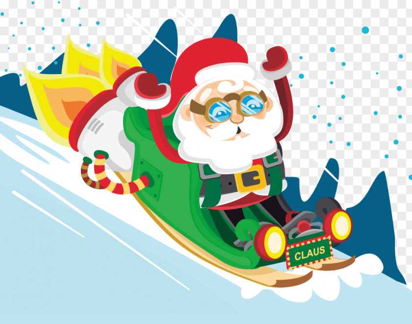 Santa Ski Claus Sled Rocket Christmas PNG