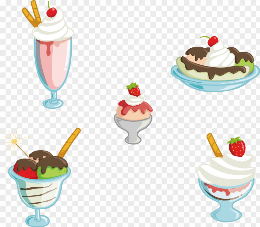 Vector Painted 5 Ice Cream Desserts Sundae Wafer PNG